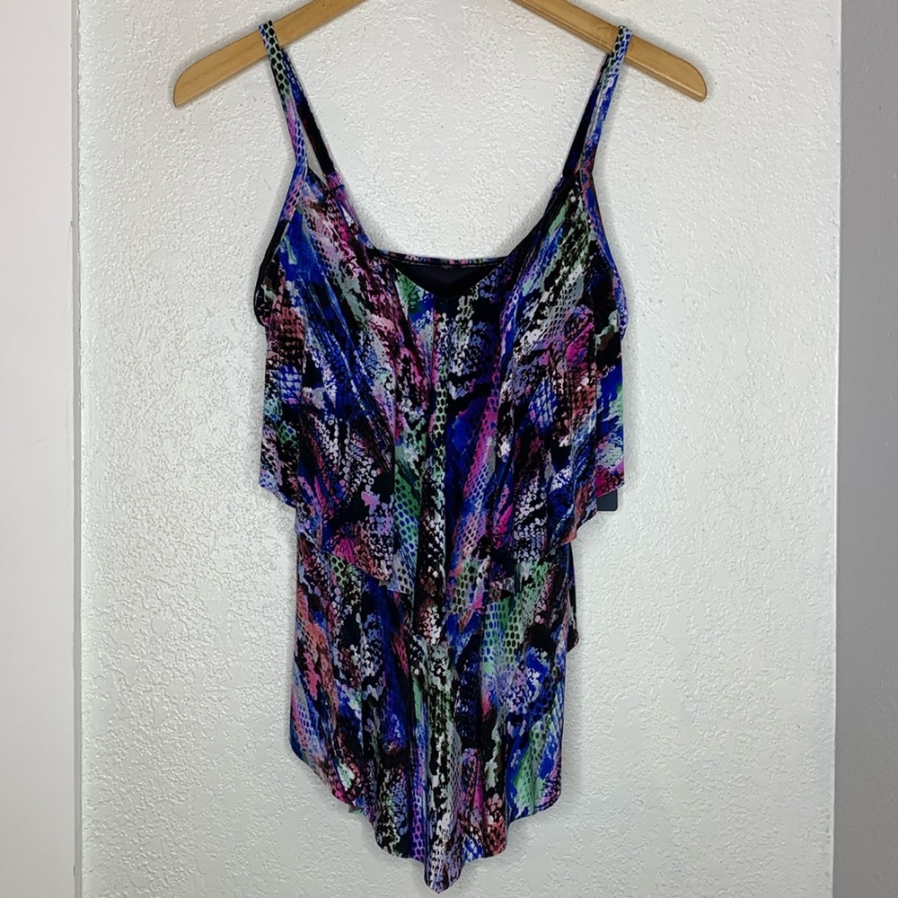 Trimshaper Ronnie Blouson Tankini Top Snake Print Blue Purple Size 8 Y2K Beach